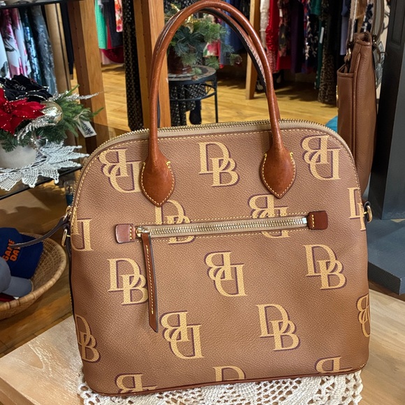 Dooney & Bourke Tan Monogram Domed Logo Satchel - Picture 3 of 7